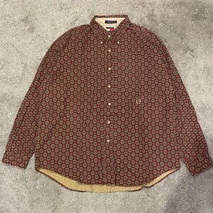 Vintage 90s Tommy Hilfiger Men's Patterned Shirt Wine Red size XL